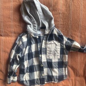 3/$10 Zara Blue and White Plaid Hooded Shirt